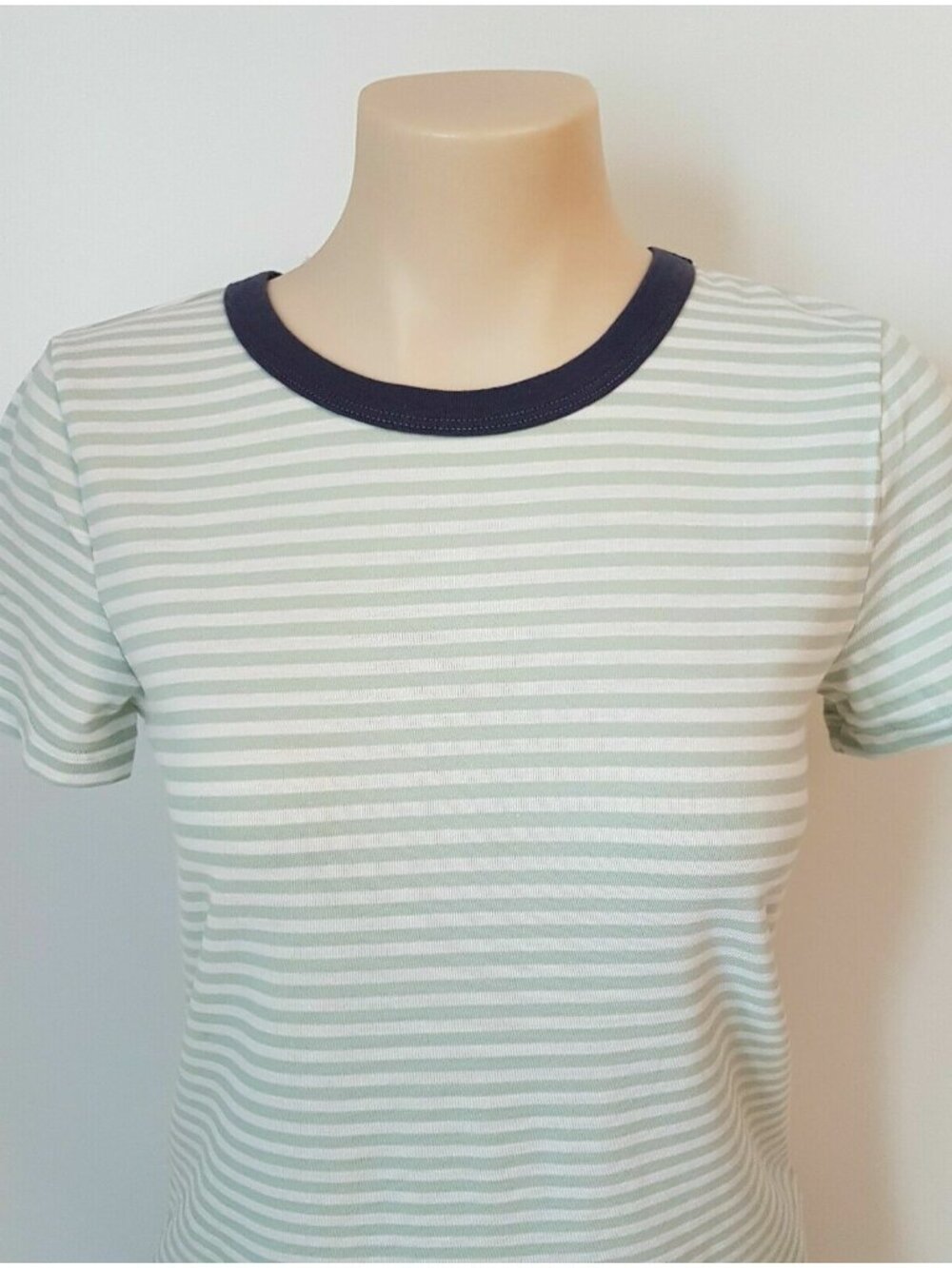 Anthropologie T. La Ringer T-Shirt Women's Size XS Green White Stripes Navy NEW